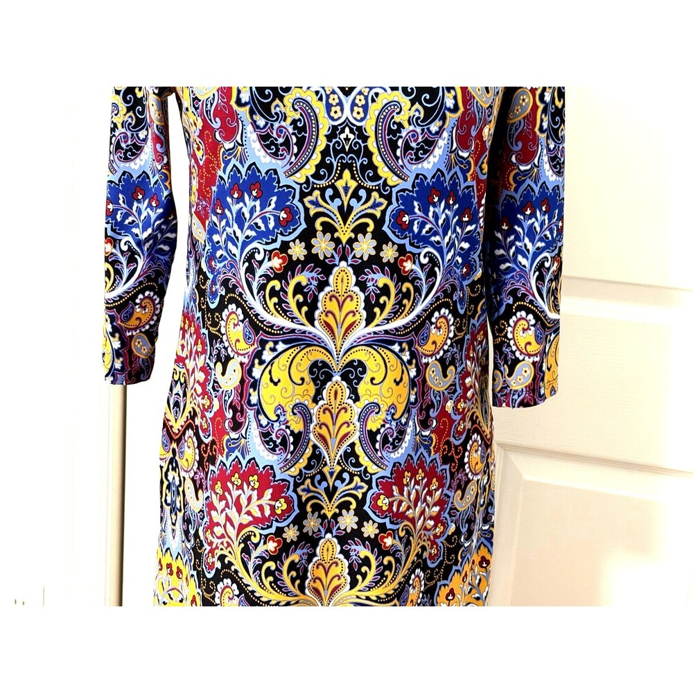 Talbots Jersey Paisley Shift Dress Business Casual Multicolor Size S Petite EUC - Picture 4 of 11